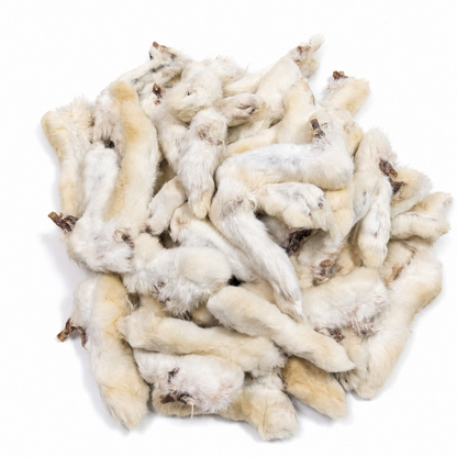 Start2Finish rabbit feet with fur dog treats in a 50-piece value bucket, natural single-ingredient dog chews for pets.