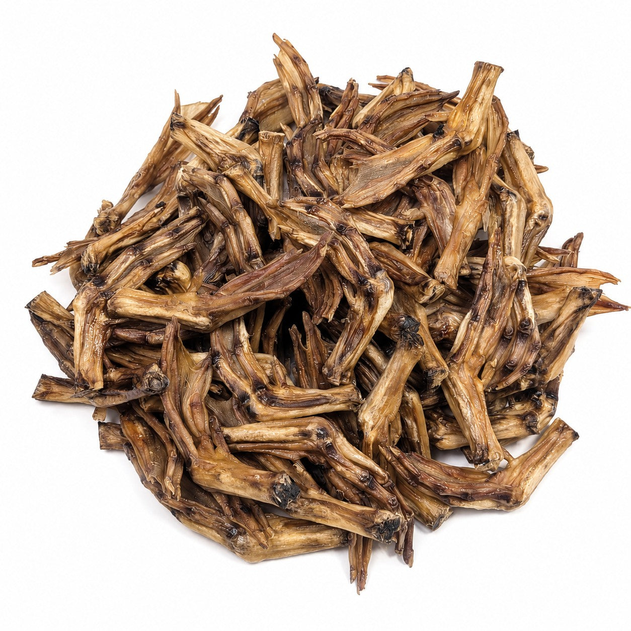 Start2Finish Duck Feet Dog Treats in an 80-piece bucket, natural high-protein chews for dogs, pet supplies.