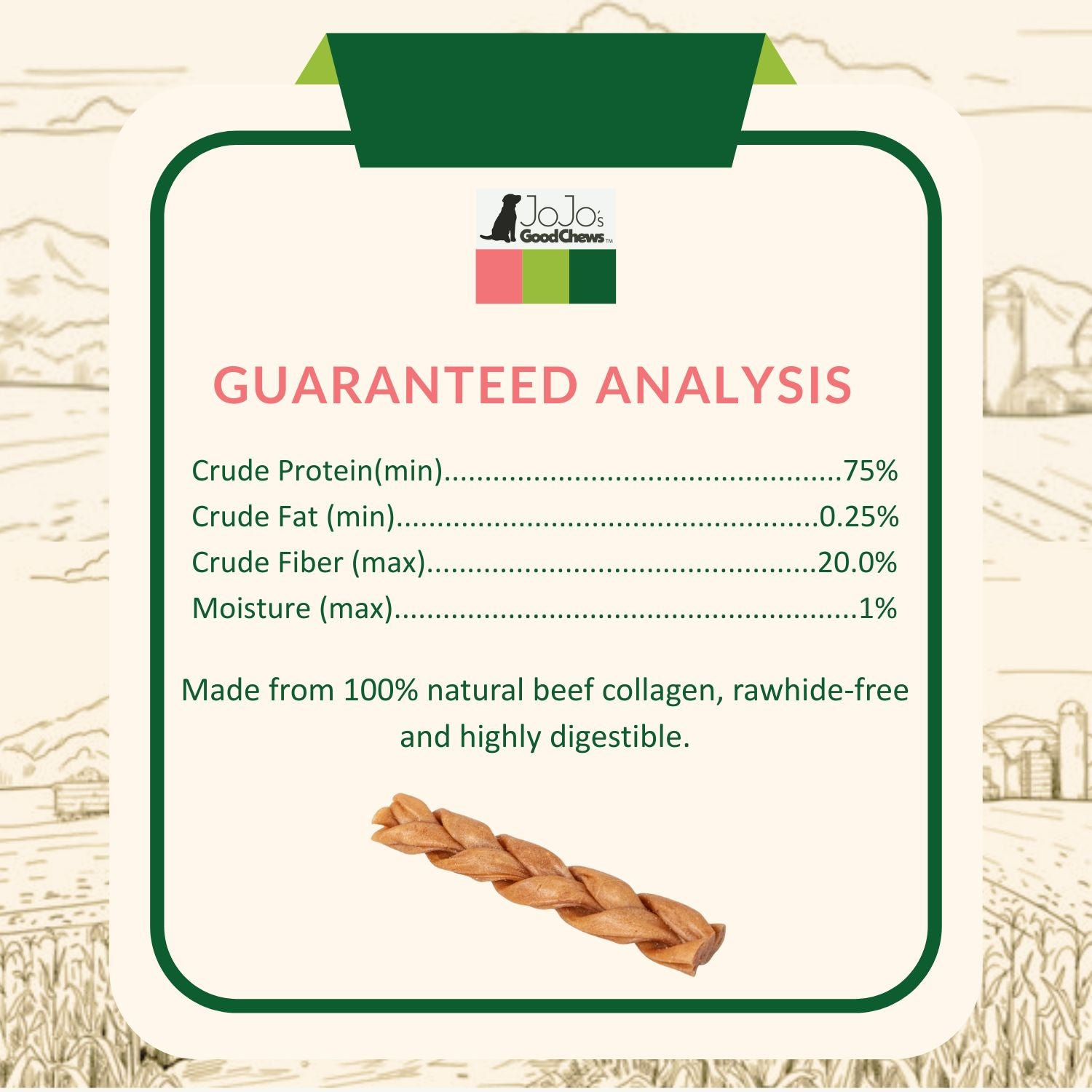 Start2Finish all-natural braided collagen dog treat stick, 6-inch, supports joint, skin, and coat health, 25 treats per case.