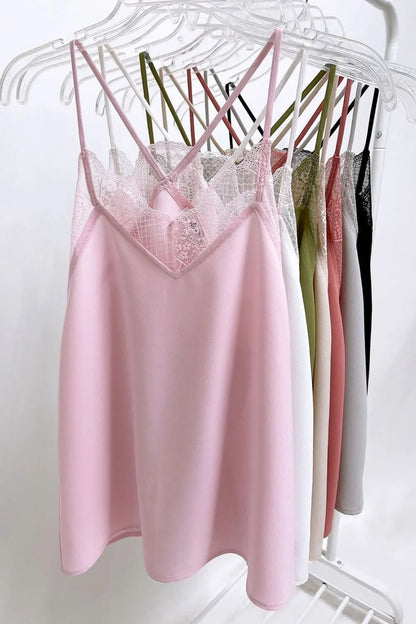 Jade Icarus BiBi Lace Cami Solid Tank Top with delicate lace details, displayed on a mannequin with a plain background.