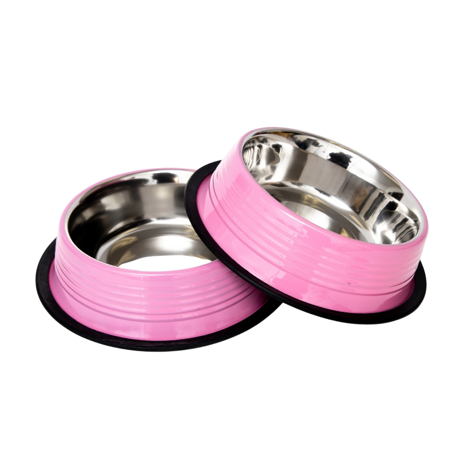 Start2Finish Country Living set of 2 ribbed pink non-slip pet bowls for cats and dogs, made of durable, stylish ceramic.