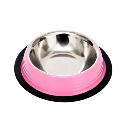 Start2Finish Country Living set of 2 ribbed pink non-slip pet bowls for dogs or cats, featuring a textured surface and sturdy base.