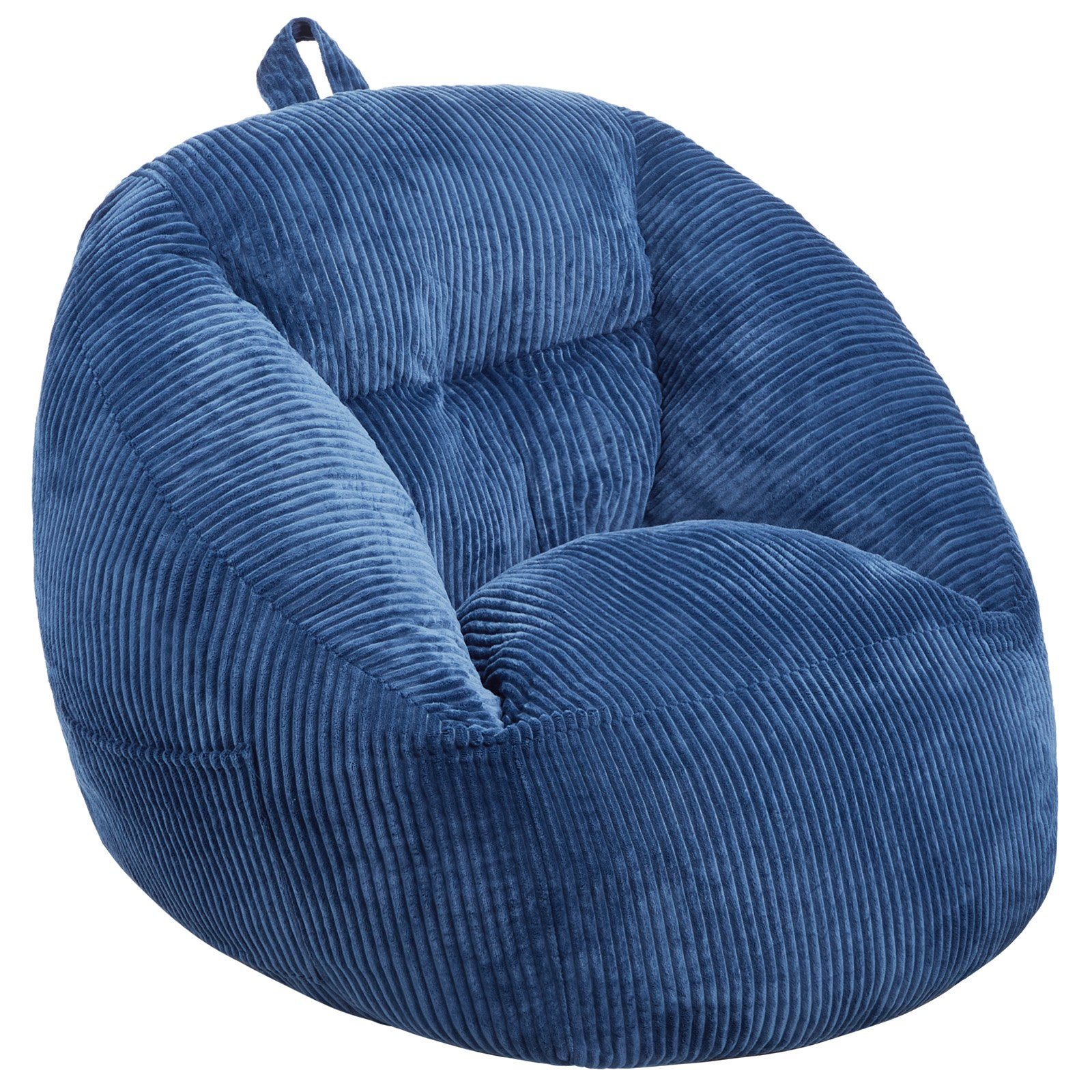 Blue VEVOR bean bag chair with soft armrests, storage pocket, 25D memory foam, teddy velvet cover, ideal for bedroom or playroom.