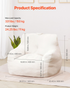 Start2Finish VEVOR 3-foot white bean bag chair with soft armrests, storage pocket, memory foam filling, and teddy velvet cover.