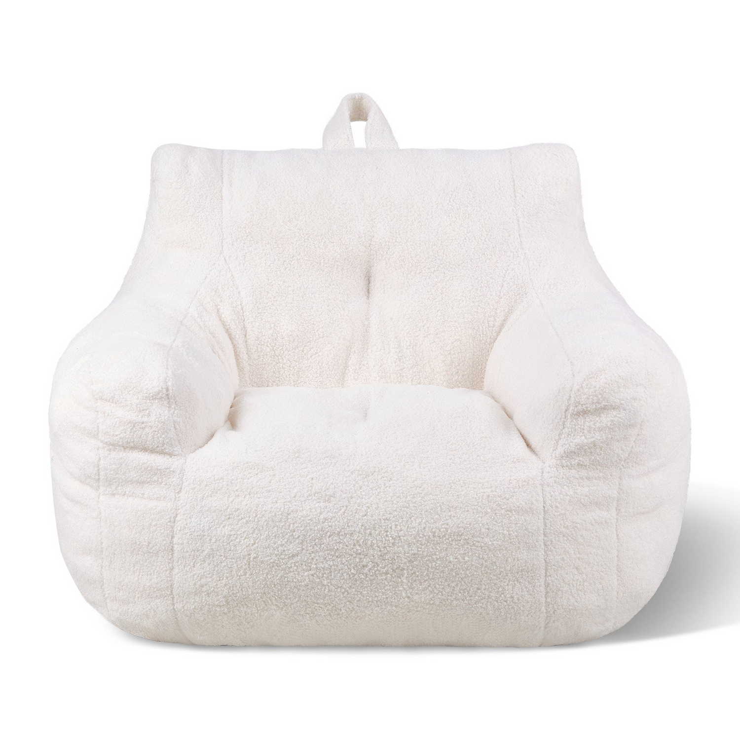 Start2Finish VEVOR 3-foot white bean bag chair with soft armrests, teddy velvet cover, storage pocket, filled with 25D memory foam.