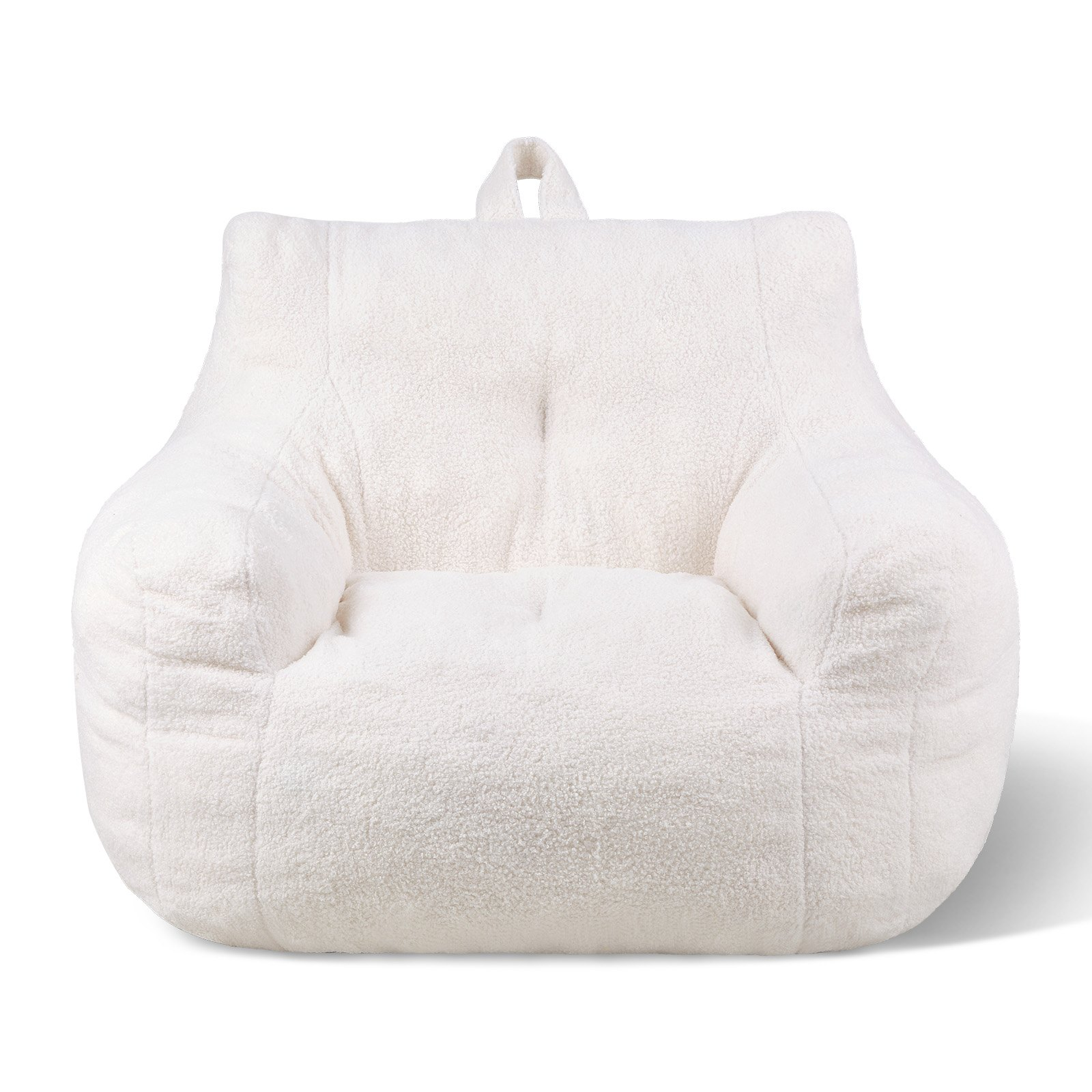 Start2Finish VEVOR 3-foot white bean bag chair with soft armrests, teddy velvet cover, storage pocket, filled with 25D memory foam.