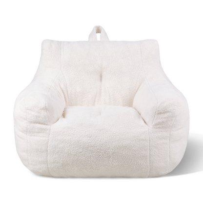 Start2Finish VEVOR 3-foot white bean bag chair with soft armrests, teddy velvet cover, storage pocket, filled with 25D memory foam.