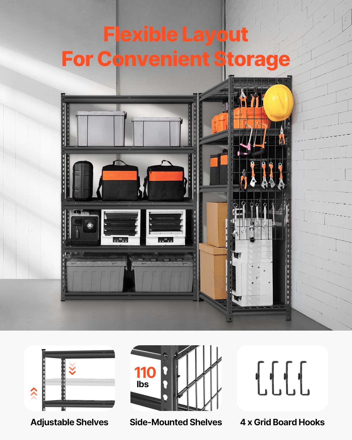 Start2Finish VEVOR 5-tier heavy-duty metal garage shelving unit with adjustable black shelves, 18" D x 48" W x 72" H for industrial storage