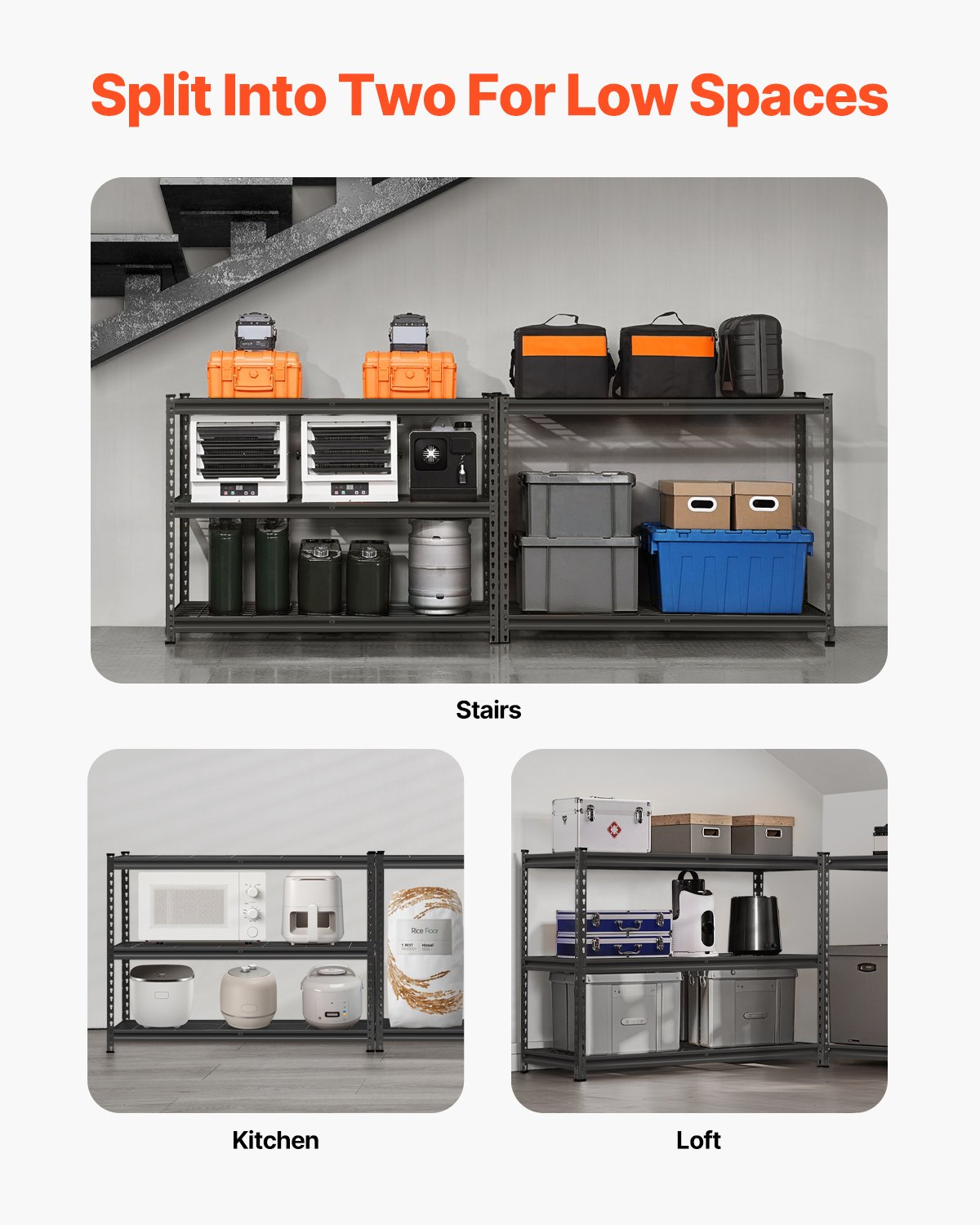 Start2Finish VEVOR 5-tier heavy-duty metal garage shelving unit with black finish, 48" W x 72" H, adjustable industrial storage shelves