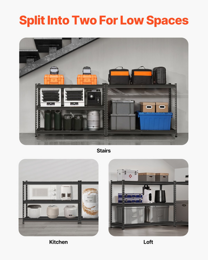 Start2Finish VEVOR 5-tier heavy-duty metal garage shelving unit with black finish, 48" W x 72" H, adjustable industrial storage shelves