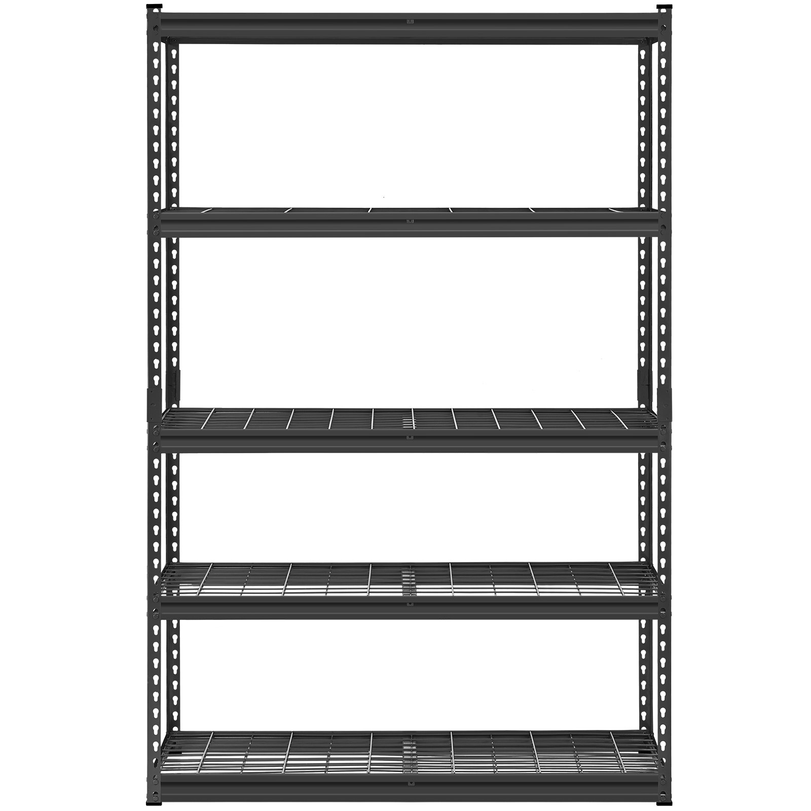 Start2Finish VEVOR heavy-duty black garage shelving unit with five adjustable metal shelves, 48" W x 18" D x 72" H for storage.