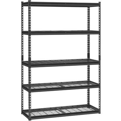 Start2Finish VEVOR 5-tier heavy-duty garage shelving unit with black metal shelves, 48" W x 72" H, for industrial and storage use