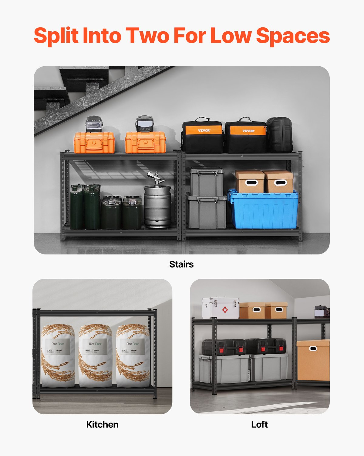 Start2Finish VEVOR 4-tier heavy-duty metal garage shelving unit with black finish, 20" D x 40" W x 60" H, adjustable industrial storage shelves.