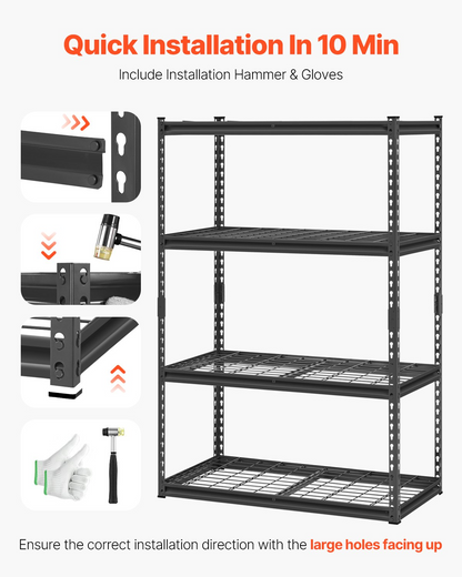 Start2Finish VEVOR heavy-duty garage storage shelves, 4-tier black metal shelving unit for industrial, kitchen, or warehouse use
