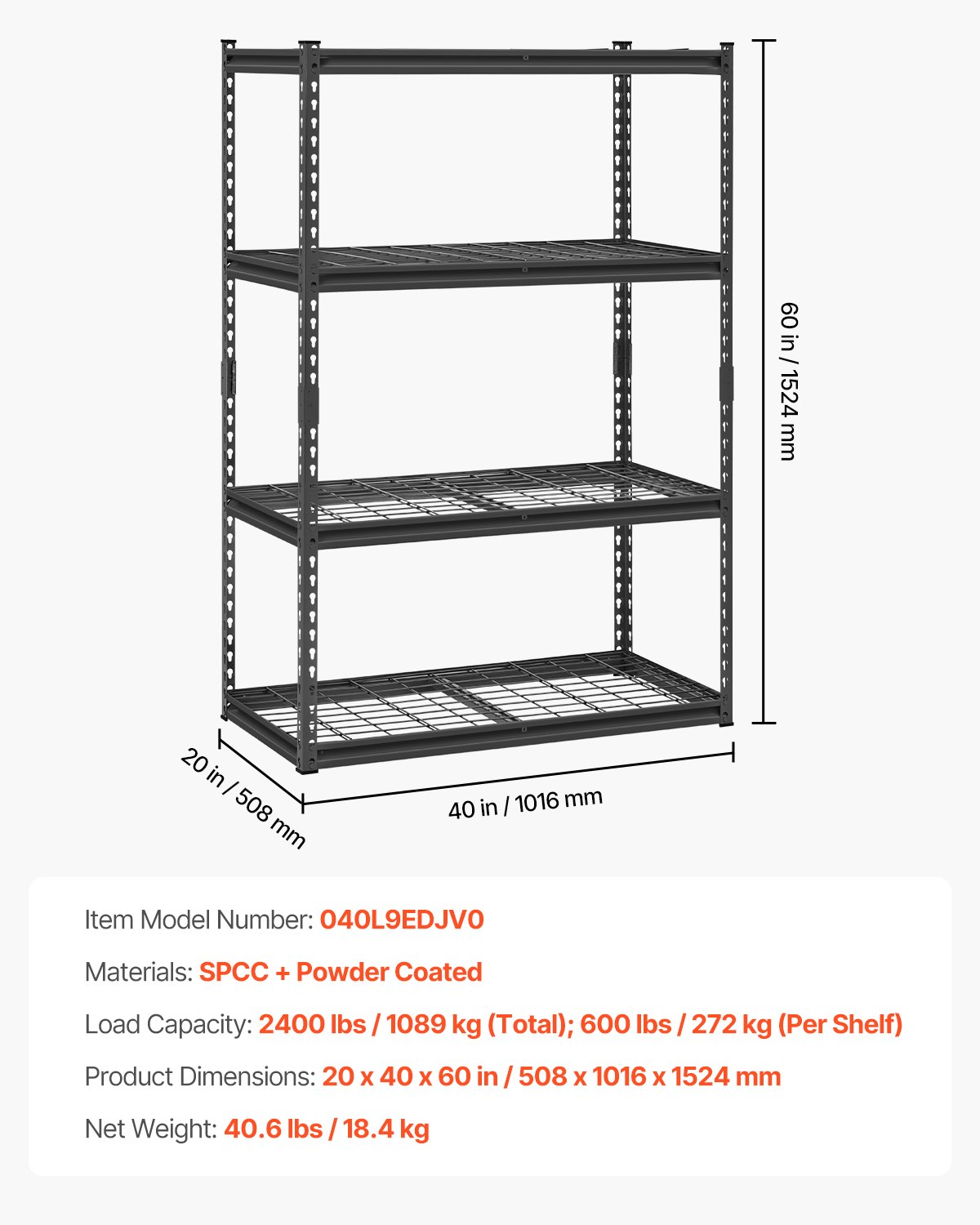 Start2Finish VEVOR 4-tier heavy-duty metal storage shelves, black industrial garage shelving unit with adjustable height, 2400 lbs capacity