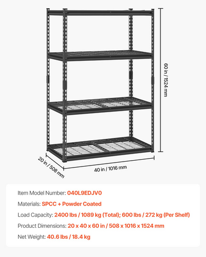 Start2Finish VEVOR 4-tier heavy-duty metal storage shelves, black industrial garage shelving unit with adjustable height, 2400 lbs capacity