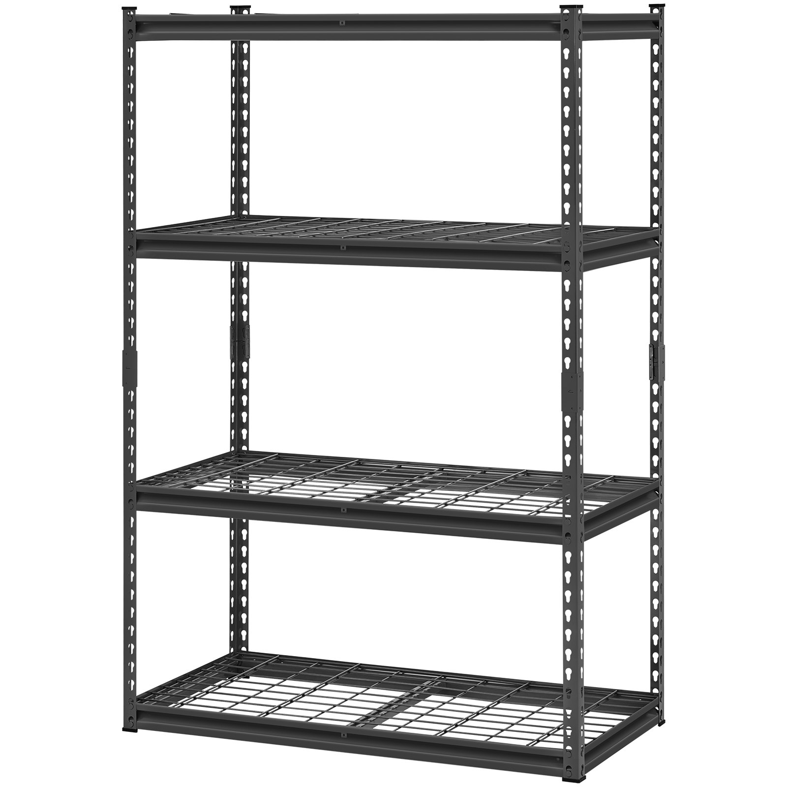 Start2Finish VEVOR 4-tier heavy-duty metal storage shelves in black, 20" D x 40" W x 60" H for garage, warehouse, or basement use.