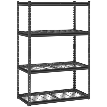 Start2Finish VEVOR 4-tier heavy-duty metal garage shelving unit with adjustable black steel shelves, 20" D x 40" W x 60" H