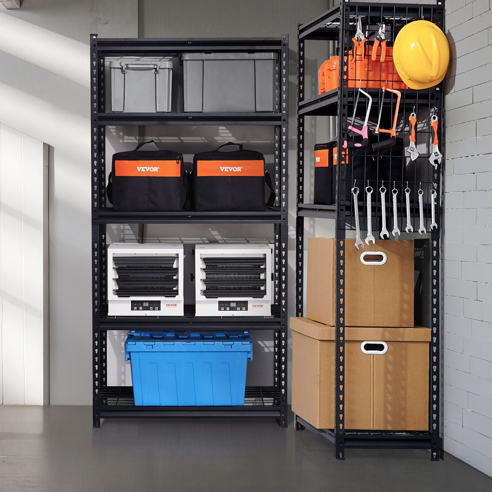 Start2Finish VEVOR 5-tier heavy-duty garage shelving unit in black, adjustable metal shelves for storage in kitchen, warehouse, or basement