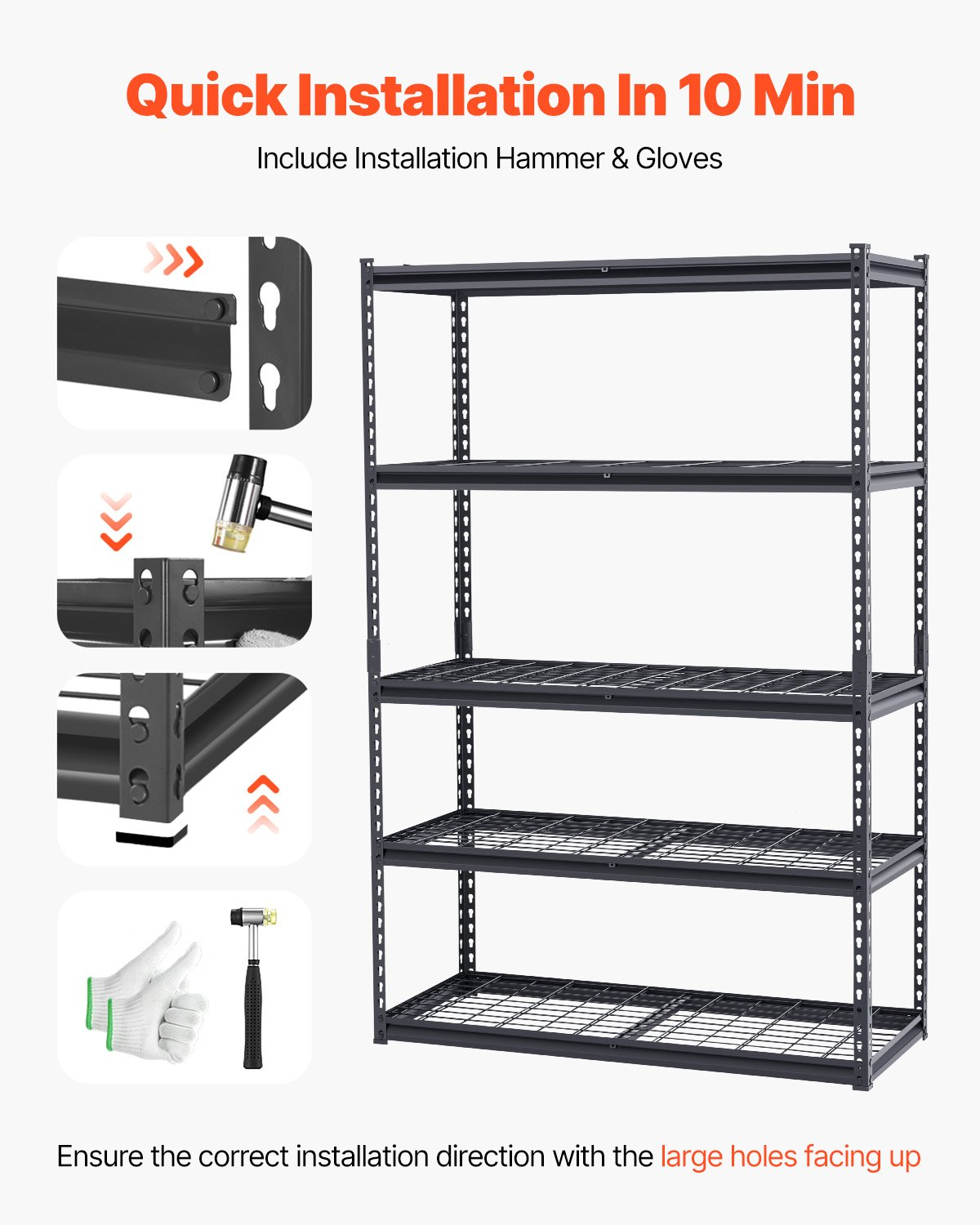 Start2Finish VEVOR 5-Tier Heavy Duty Garage Shelving unit with adjustable black metal shelves for industrial storage and organization.