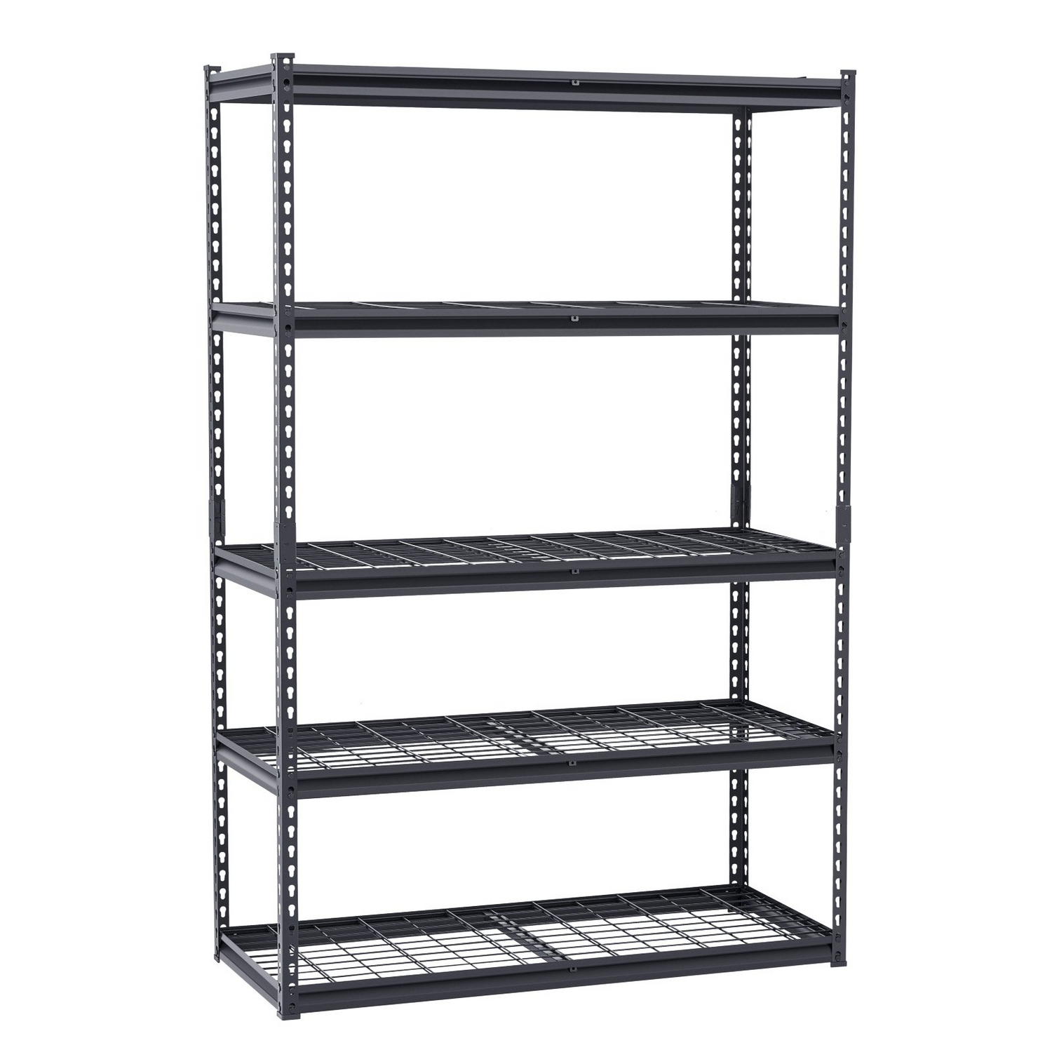 Start2Finish VEVOR 5-tier heavy-duty metal garage shelving unit with black finish, adjustable industrial storage for warehouse or basement.