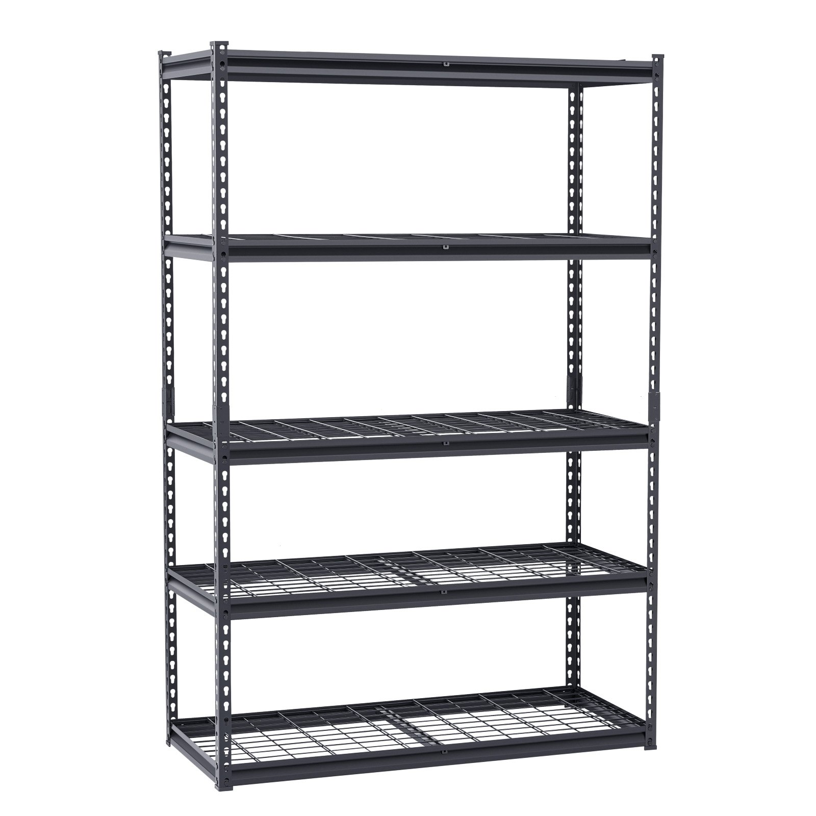 Start2Finish VEVOR 5-tier heavy-duty metal garage shelving unit with black finish, adjustable industrial storage for warehouse or basement.
