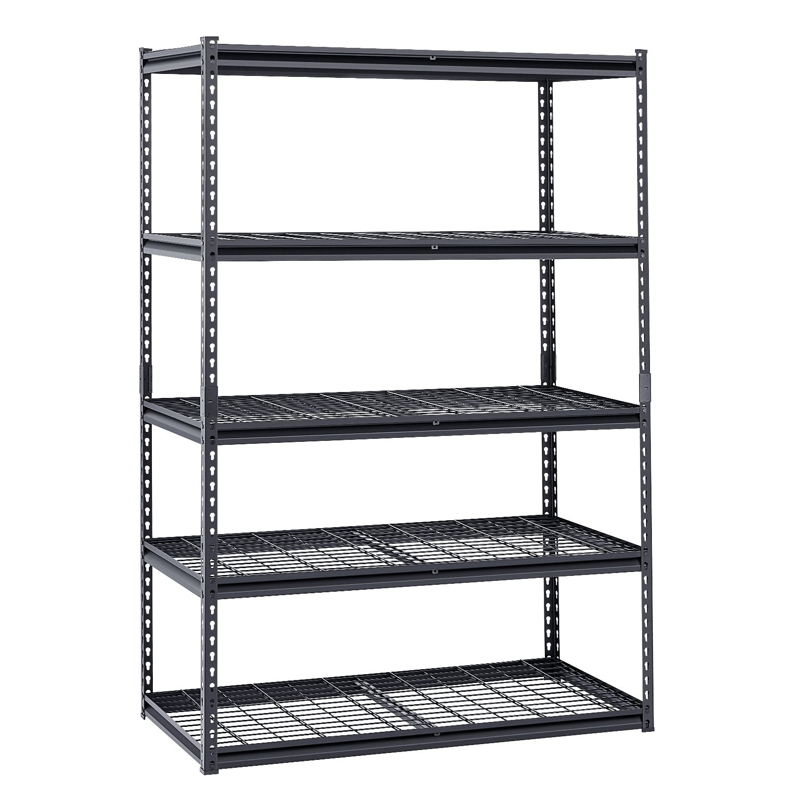 Start2Finish VEVOR 5-tier heavy-duty metal storage shelves, 3000 lbs capacity, black industrial garage shelving unit, adjustable and spacious.