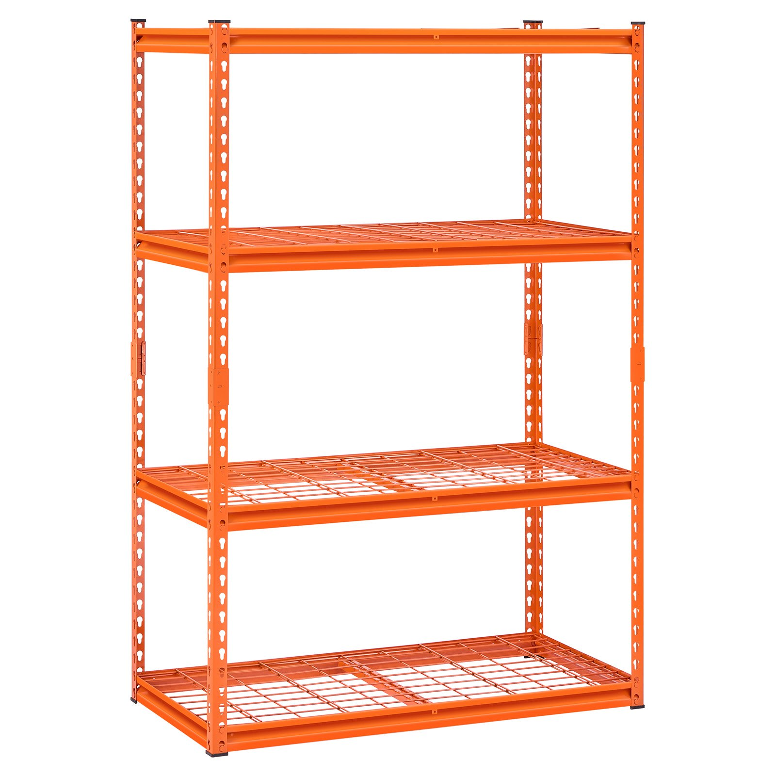 Start2Finish VEVOR heavy-duty 4-tier garage shelving unit with orange metal shelves, 20" D x 40" W x 60" H for industrial storage.
