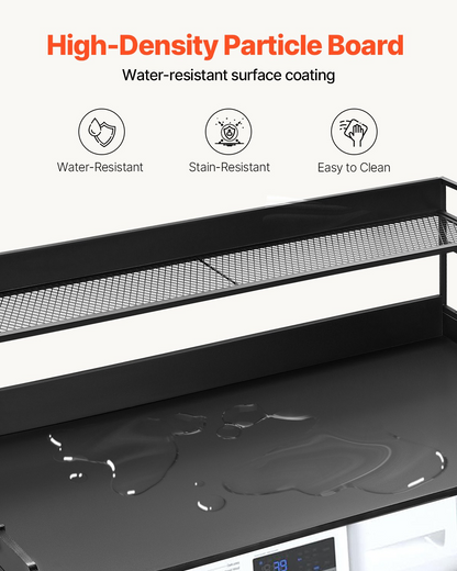 Start2Finish VEVOR washer dryer countertop with 2-tier shelf, black, water-resistant, anti-slip pads, ideal for laundry room organization.