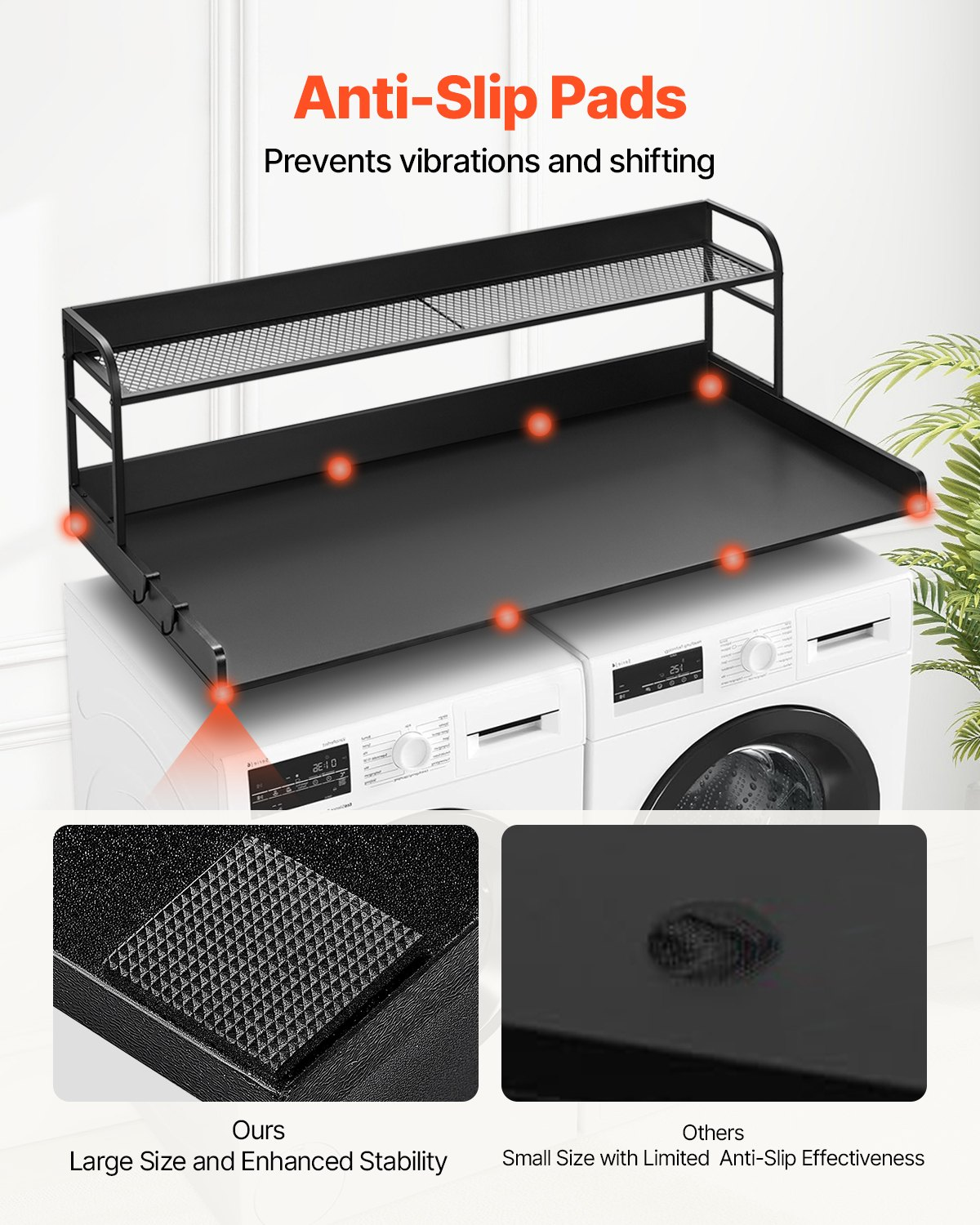 Start2Finish VEVOR washer dryer countertop with 2-tier shelf, water-resistant black wooden laundry top, anti-slip pads for organization