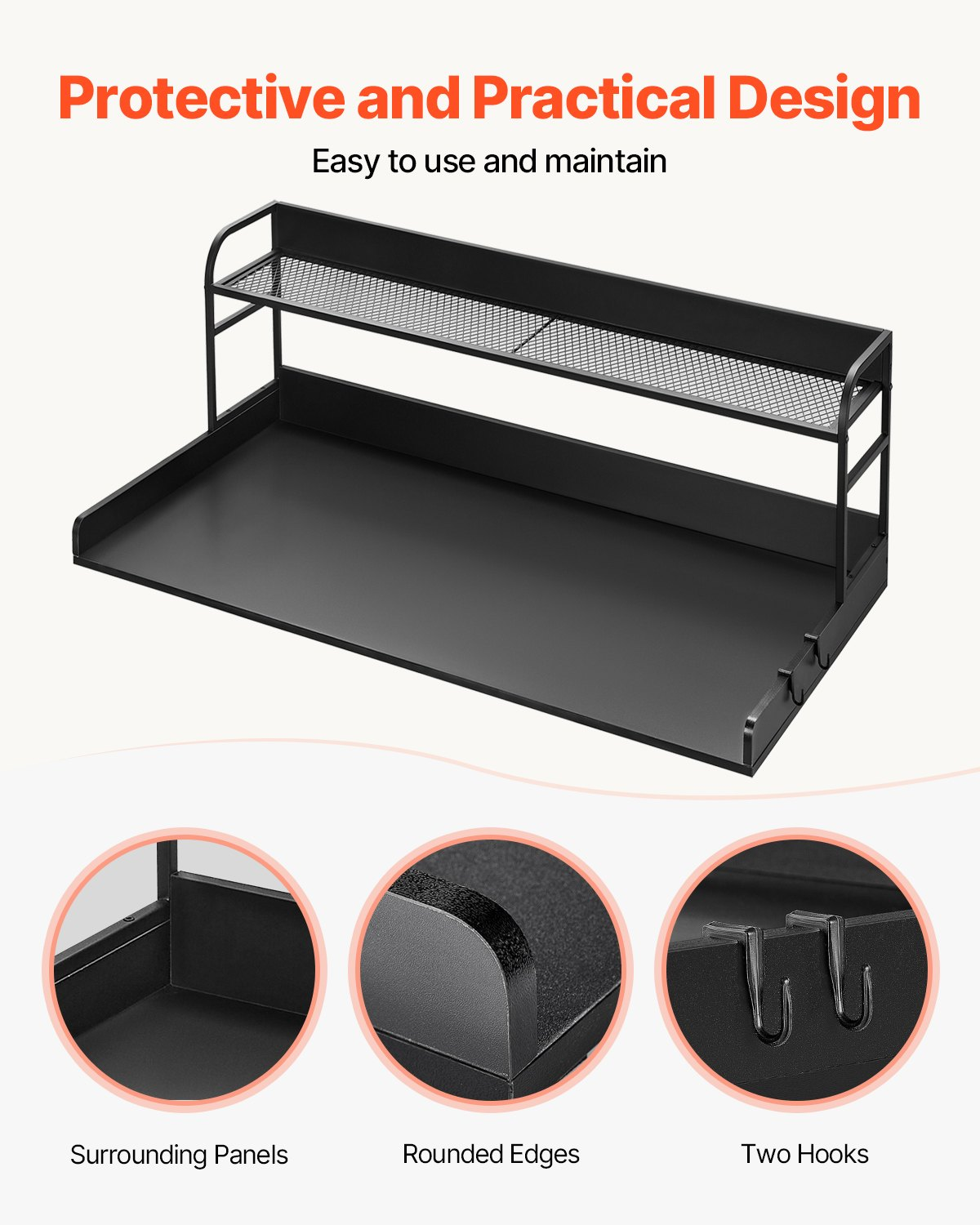 Start2Finish VEVOR washer dryer countertop with 2-tier shelf, black water-resistant laundry topper with anti-slip pads