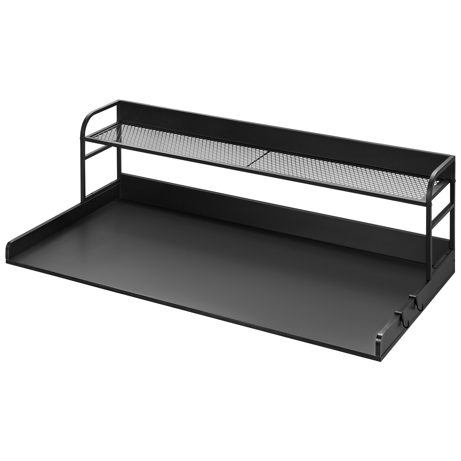 Start2Finish VEVOR washer dryer countertop with 2-tier shelf, water-resistant black wooden laundry topper with anti-slip pads.