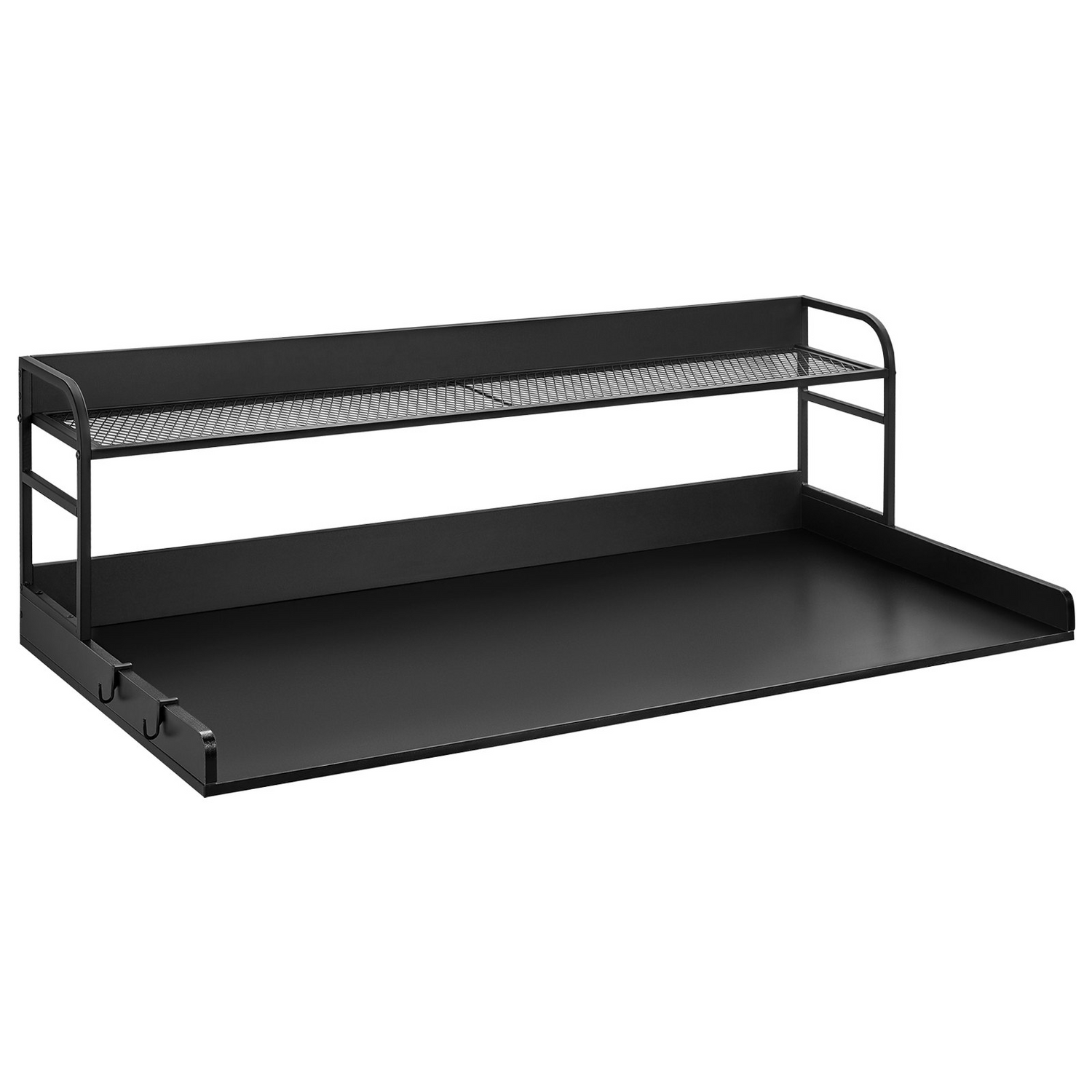 Start2Finish VEVOR washer dryer countertop with 2-tier shelf, black wood surface, anti-slip pads, water-resistant laundry topper for organization