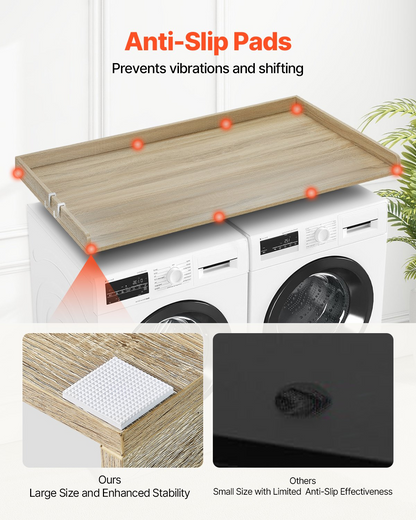 Wooden VEVOR washer dryer countertop in oak, water-resistant laundry machine top cover with anti-slip pads for laundry room organization
