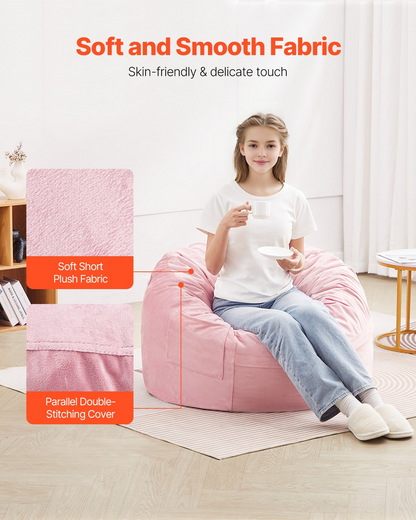 Start2Finish VEVOR 3-foot pink bean bag chair with removable washable cover, filled with memory foam, in a cozy bedroom setting.