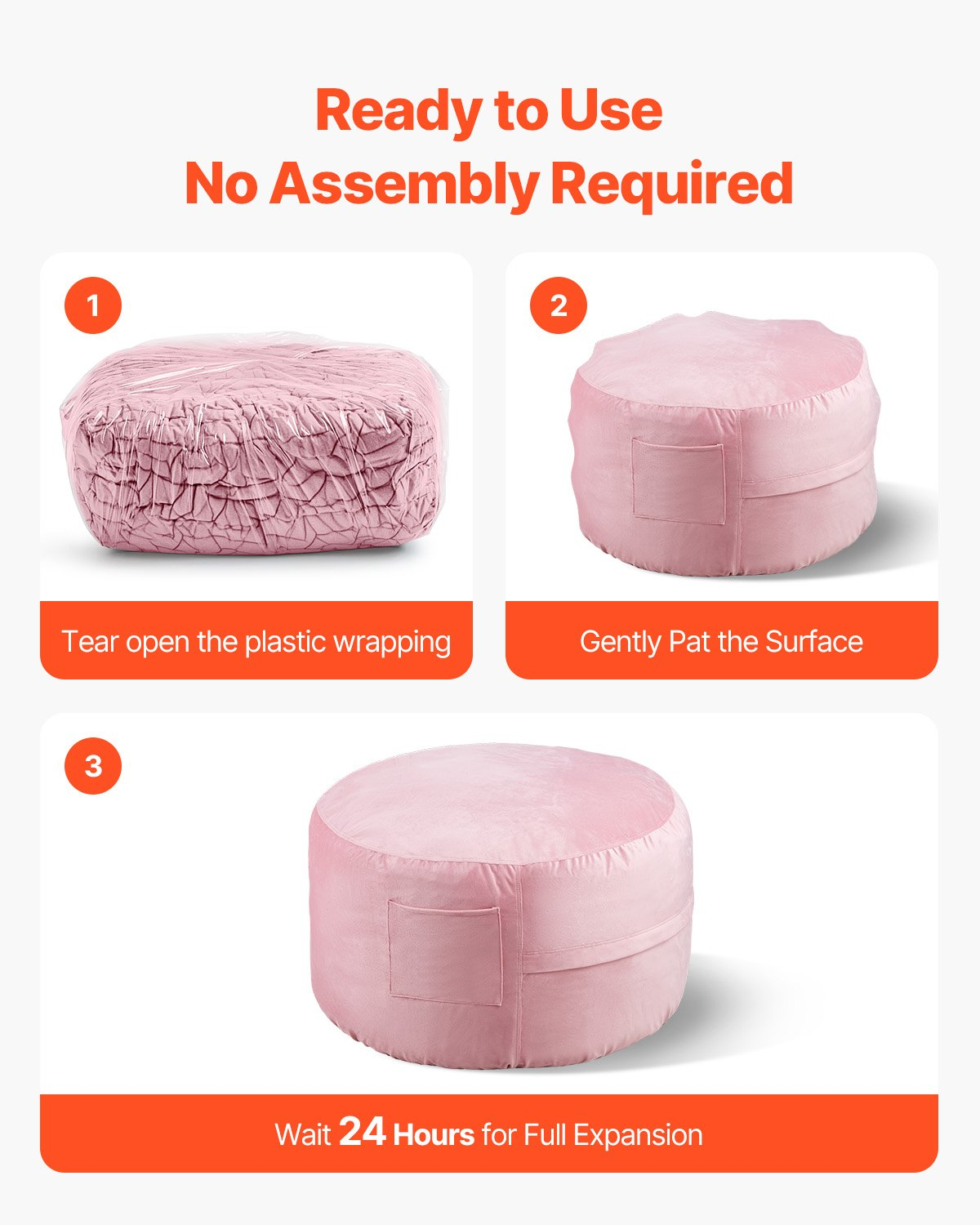 Start2Finish pink 3-foot round bean bag chair with removable washable cover, filled with memory foam, in soft Dutch velvet upholstery.