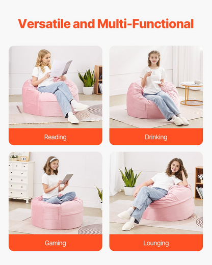 Start2Finish VEVOR pink 3-foot round bean bag chair with removable washable cover, soft Dutch velvet, and memory foam filling.