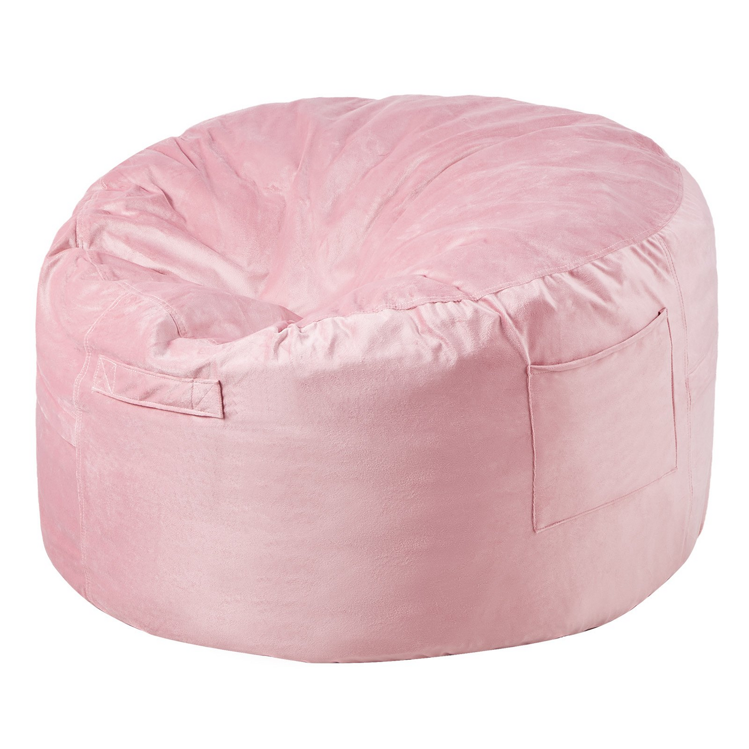 Pink VEVOR 3-foot round bean bag chair with removable cover, filled with memory foam and covered in soft Dutch velvet.