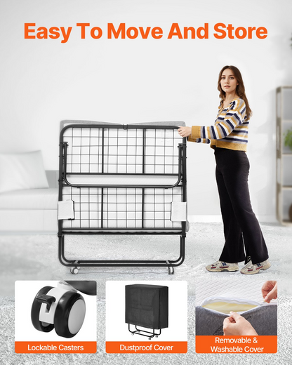 Start2Finish VEVOR foldable rollaway bed with 5-inch memory foam mattress, twin size, sturdy metal frame, portable for adults and guests.