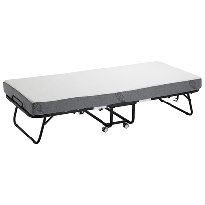 Start2Finish VEVOR foldable twin rollaway bed with sturdy metal frame and 5-inch memory foam mattress, ideal for guests or portability.