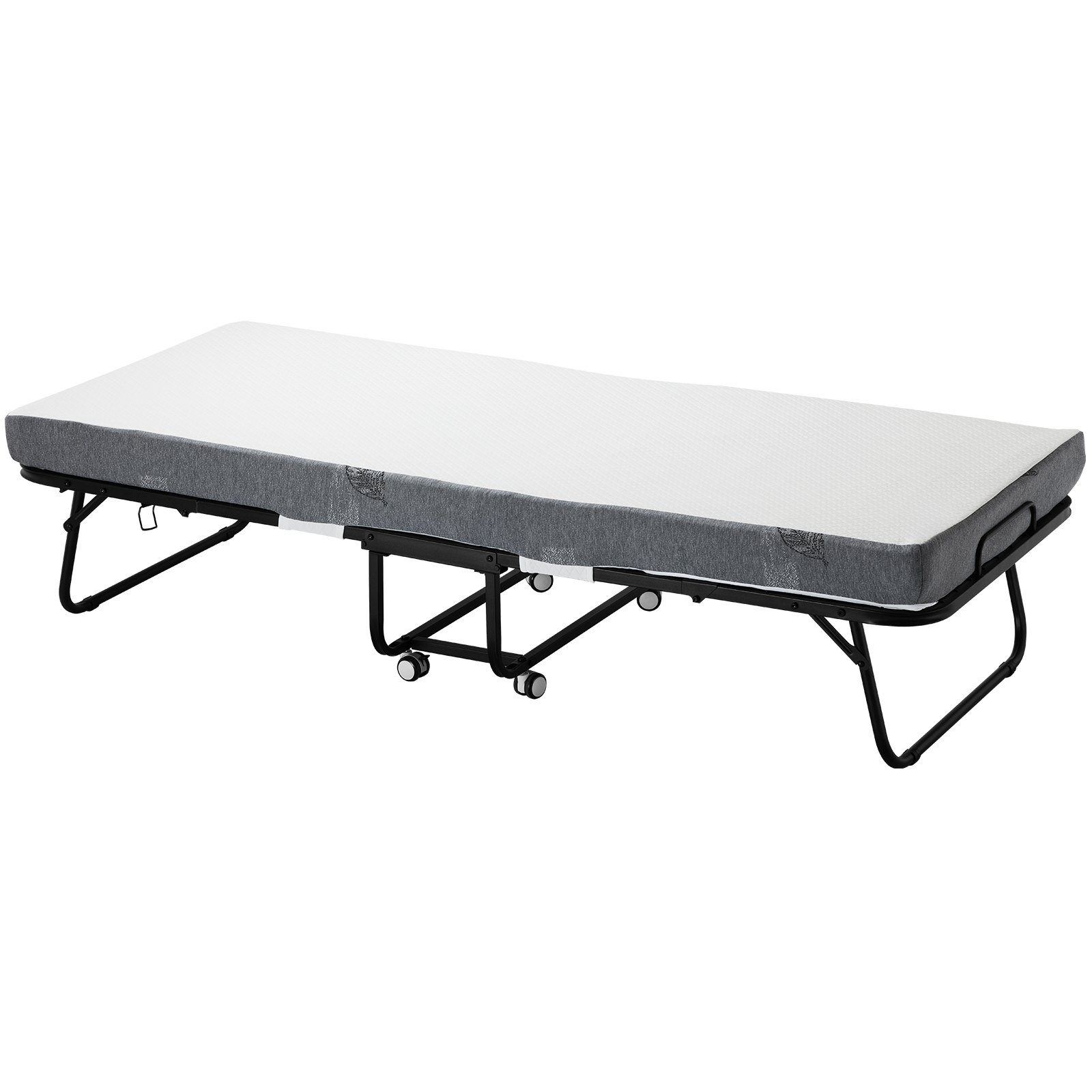 Start2Finish VEVOR twin foldaway bed with sturdy metal frame and 4-inch memory foam mattress, portable for adults and guests.