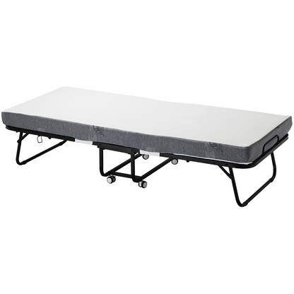 Start2Finish VEVOR twin foldaway bed with sturdy metal frame and 4-inch memory foam mattress, portable for adults and guests.