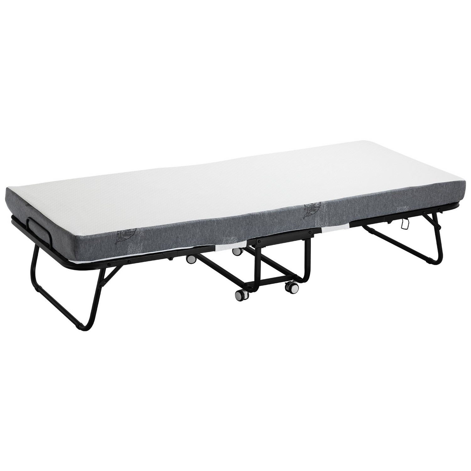 Start2Finish VEVOR foldable twin size rollaway bed with sturdy metal frame and 4-inch memory foam mattress, portable for adults and guests.