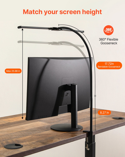 Start2Finish VEVOR LED desk lamp with clamp, double head, adjustable gooseneck, 50 lighting modes, perfect for home office and study.