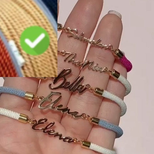 Colorful rope chain bracelet with personalized custom name, designed for women by Pink Lucky, showcasing vibrant, stylish jewelry.