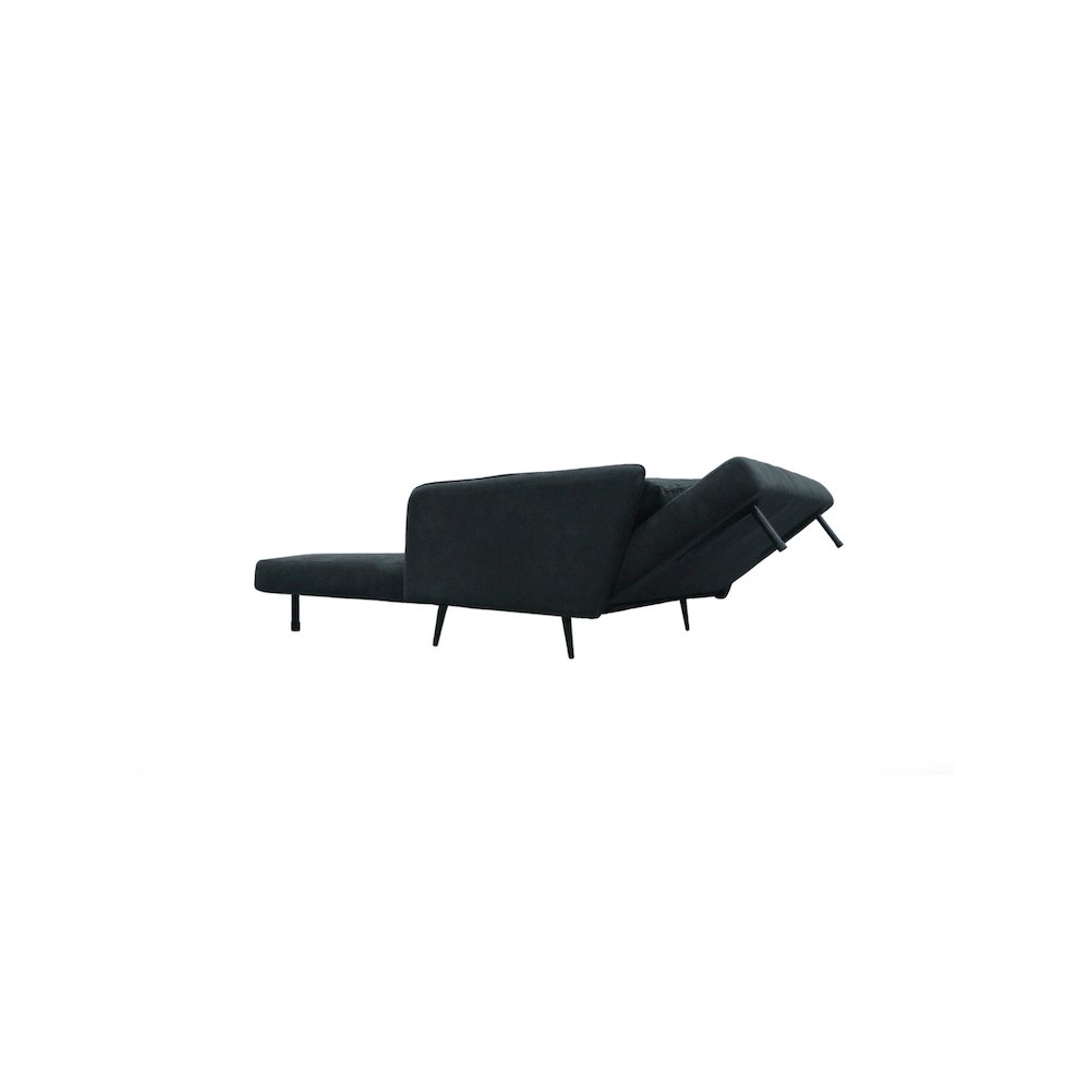 Start2Finish Lawson 61-inch black fabric convertible loveseat sleeper with pillows, showing the sofa in its upright and bed positions.