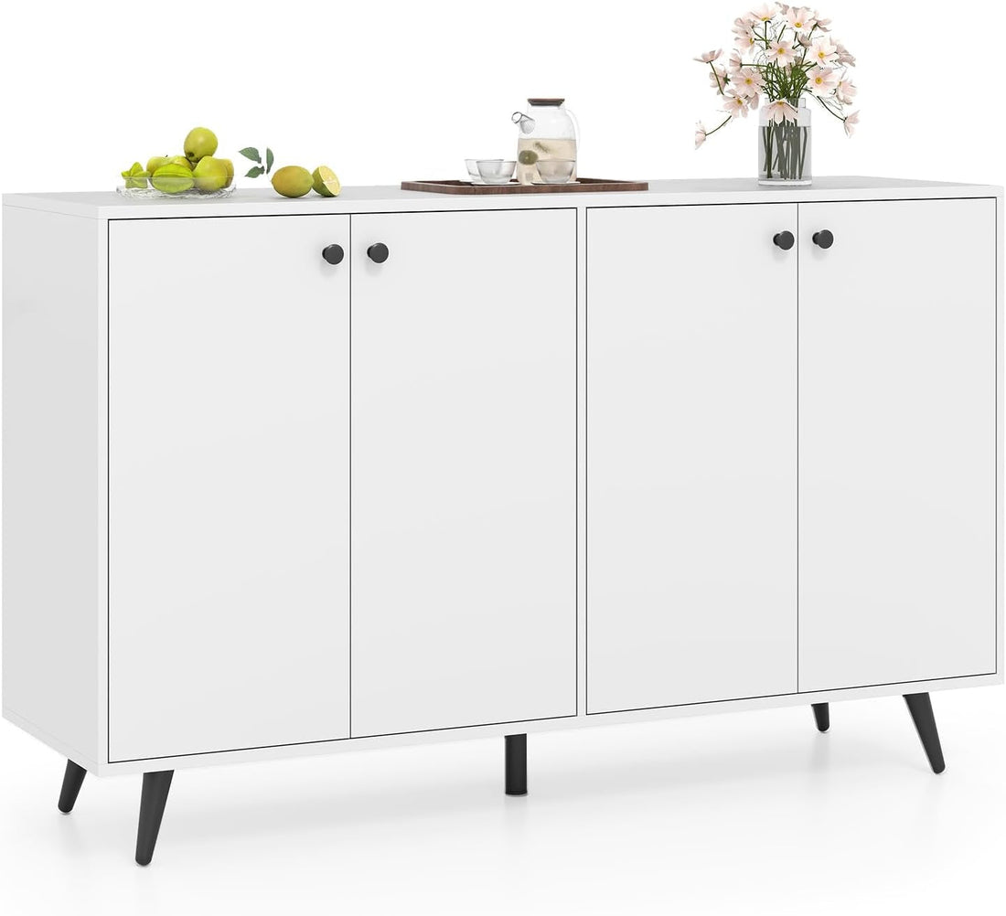White Four Door Contemporary Buffet Sideboard Cabinet