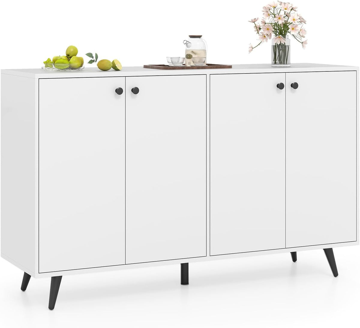 White Four Door Contemporary Buffet Sideboard Cabinet