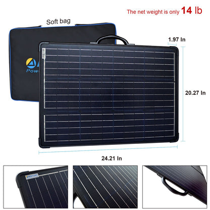 Fuchsia Rose ACOPower 120W portable solar panel kit in a lightweight briefcase, suitable for outdoor sports and camping activities.
