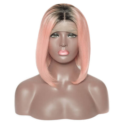 Vibrant pink bob lace front wig by Elite Crown Hair with 13x4 lace, custom colored human hair, styled in a sleek, straight cut.
